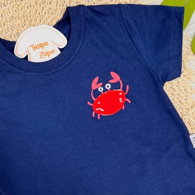 Conj. Camiseta Siri e Bermuda Peixinhos - Marinho e Off White